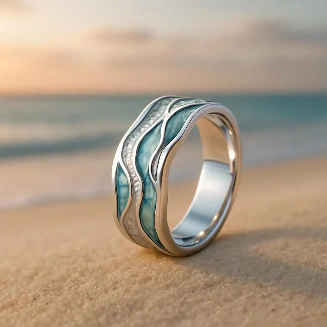 Bague Ripple en Argent de Mer Turquoise