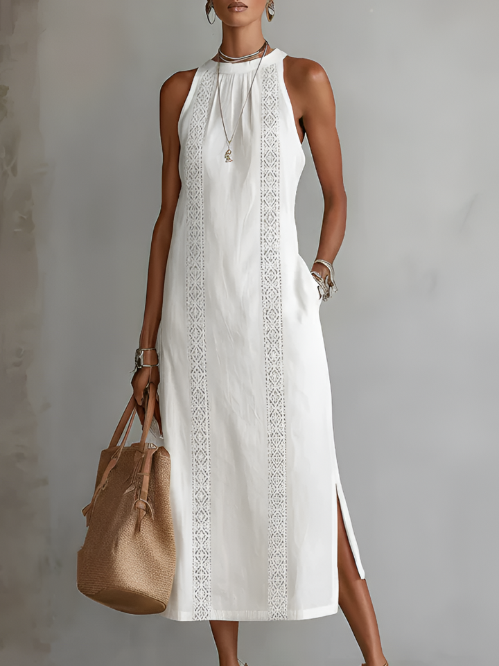Juliette | Robe Midi en Coton Lin avec Col Mandarin