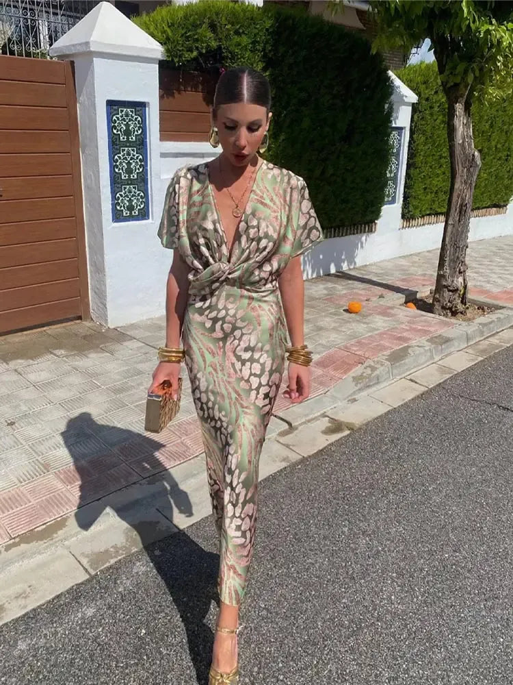 Higinia™ | Robe Midi Imprimée en Tons Cuivrés