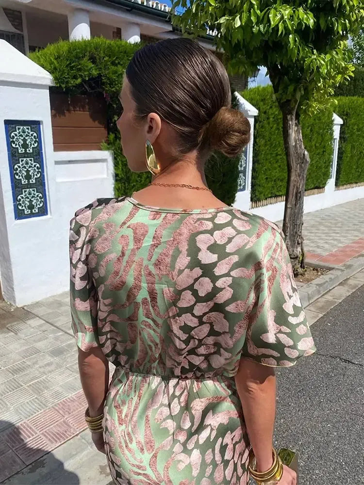 Higinia™ | Robe Midi Imprimée en Tons Cuivrés
