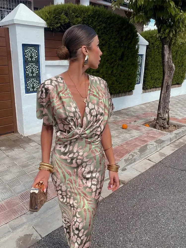 Higinia™ | Robe Midi Imprimée en Tons Cuivrés
