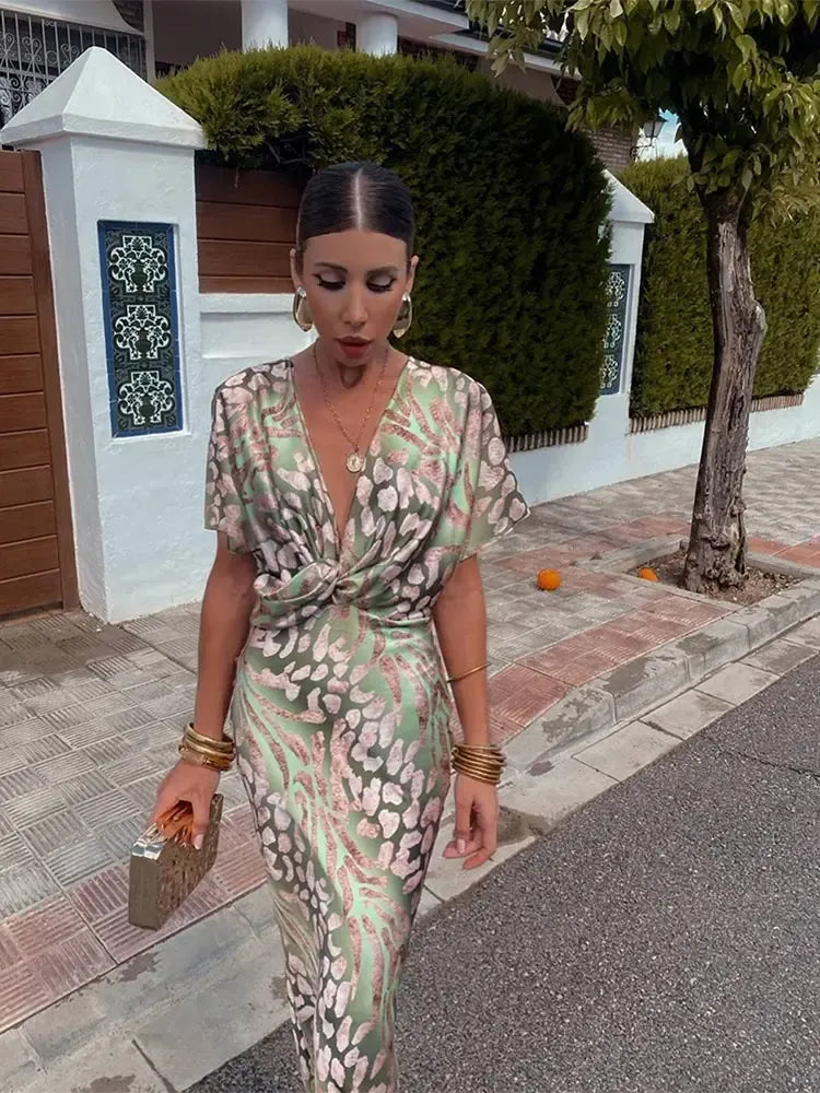 Higinia™ | Robe Midi Imprimée en Tons Cuivrés