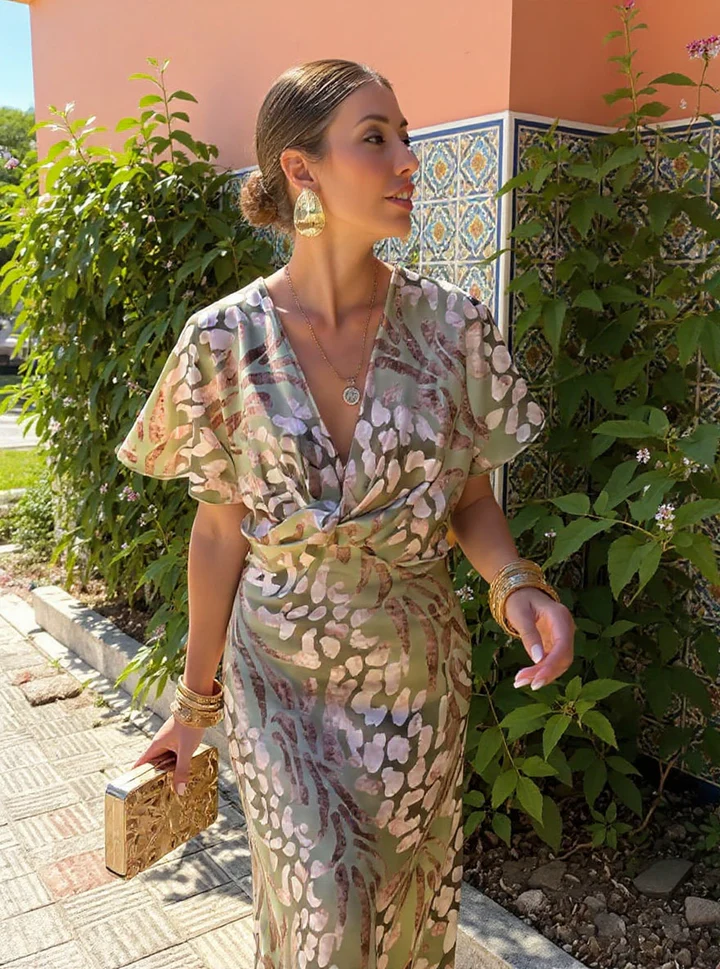Higinia™ | Robe Midi Imprimée en Tons Cuivrés