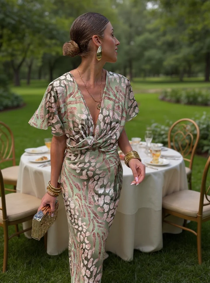 Higinia™ | Robe Midi Imprimée en Tons Cuivrés