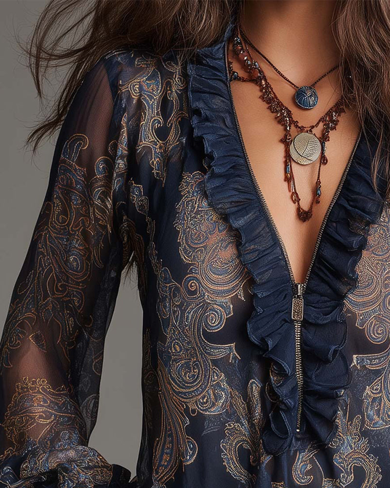 Katie™ | Blouse raffinée à demi-zip et volants