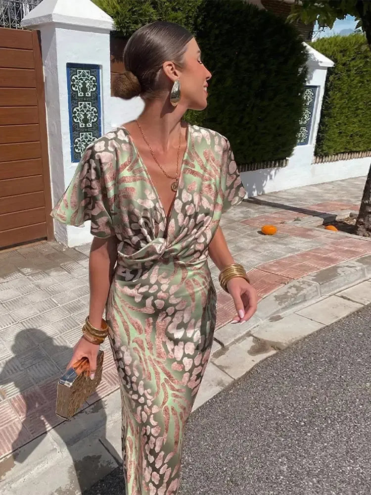 Higinia™ | Robe Midi Imprimée en Tons Cuivrés