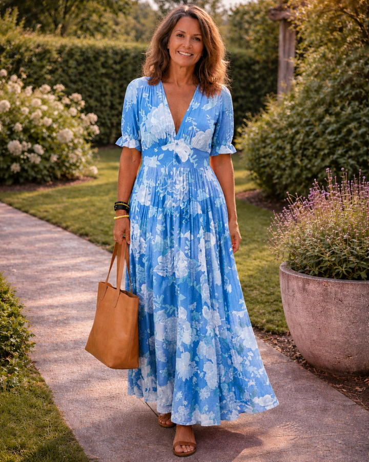Élodie | Robe Longue Fleurie à Décolleté Croisé