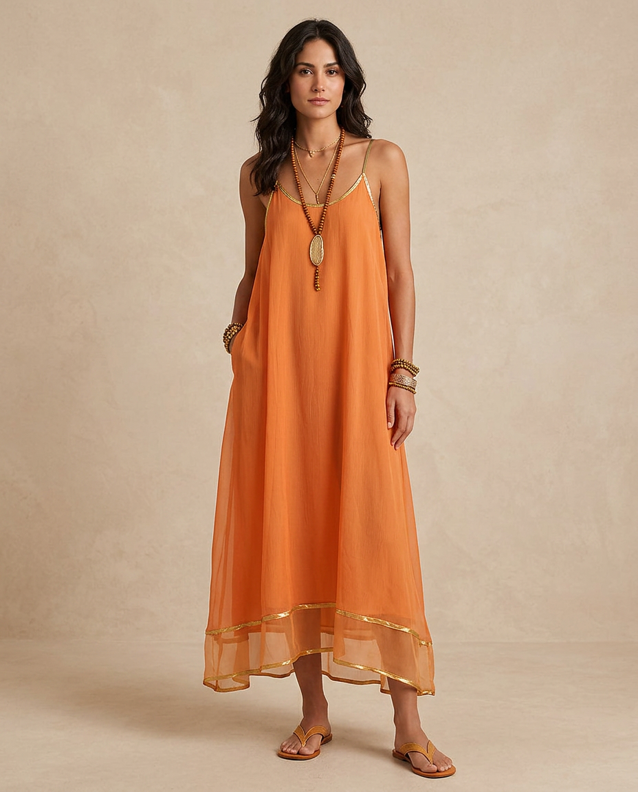 LILIANA | Robe en tulle couleur abricot avec des liens