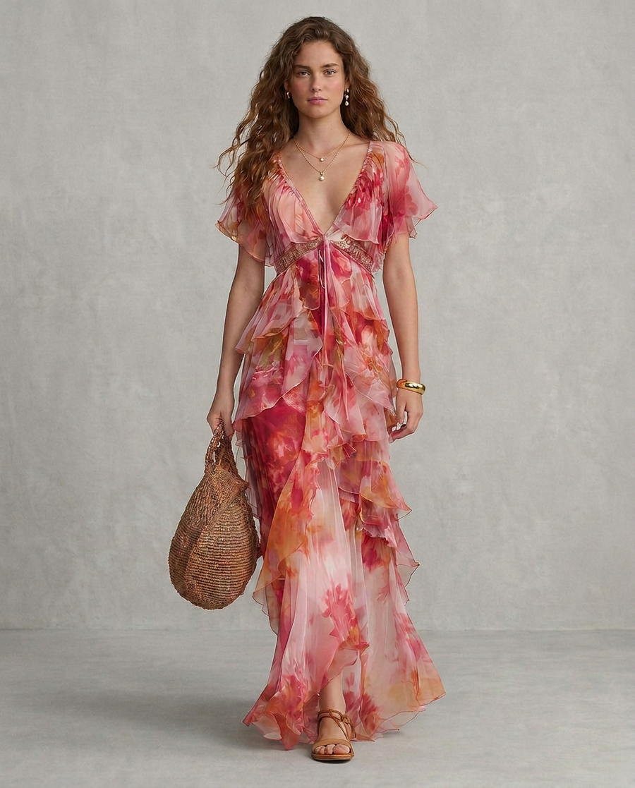 LUNA | Robe boho à fleurs avec volants