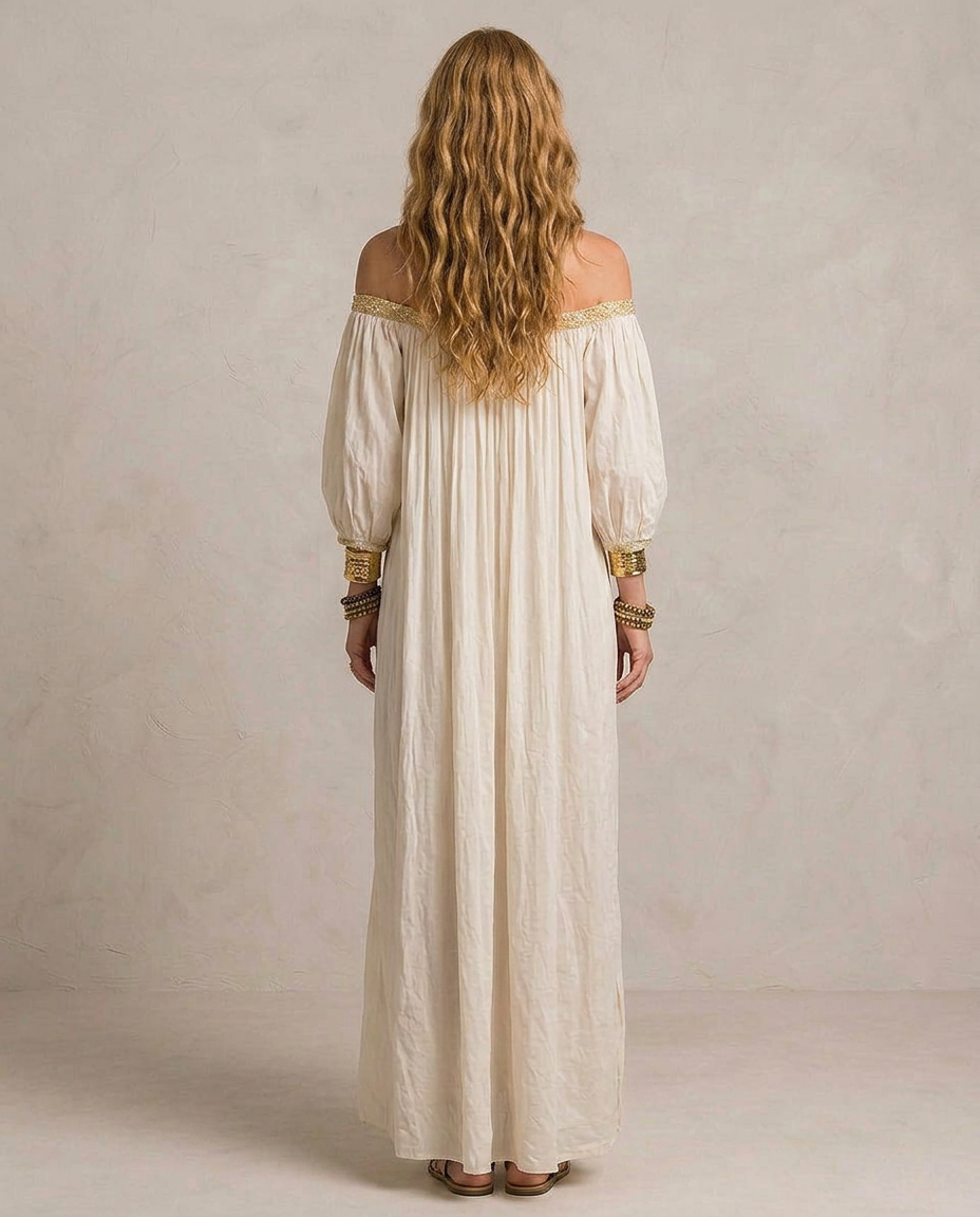 ISABELLA | Robe Maxi Boho Plissée Écru