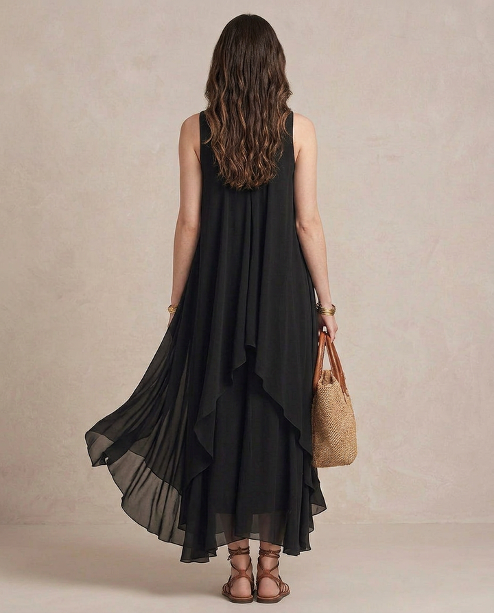 NOEMI | Robe Maxi Boho en Chiffon Noir