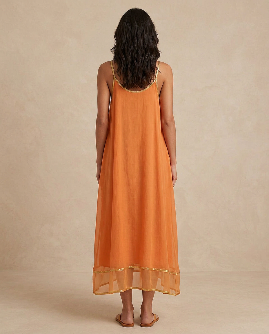 LILIANA | Robe en tulle couleur abricot avec des liens