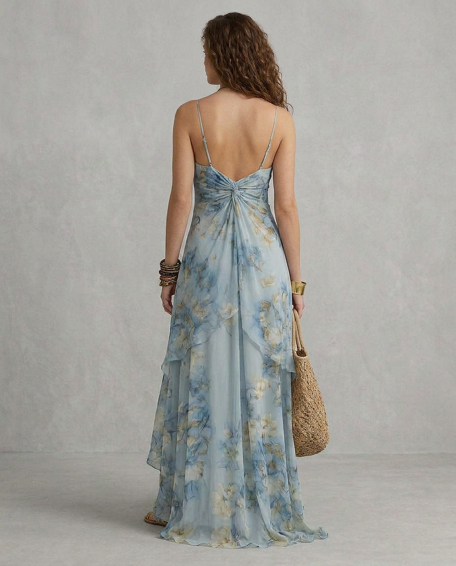 ELISA | Robe Maxi Slip Florale Bleue