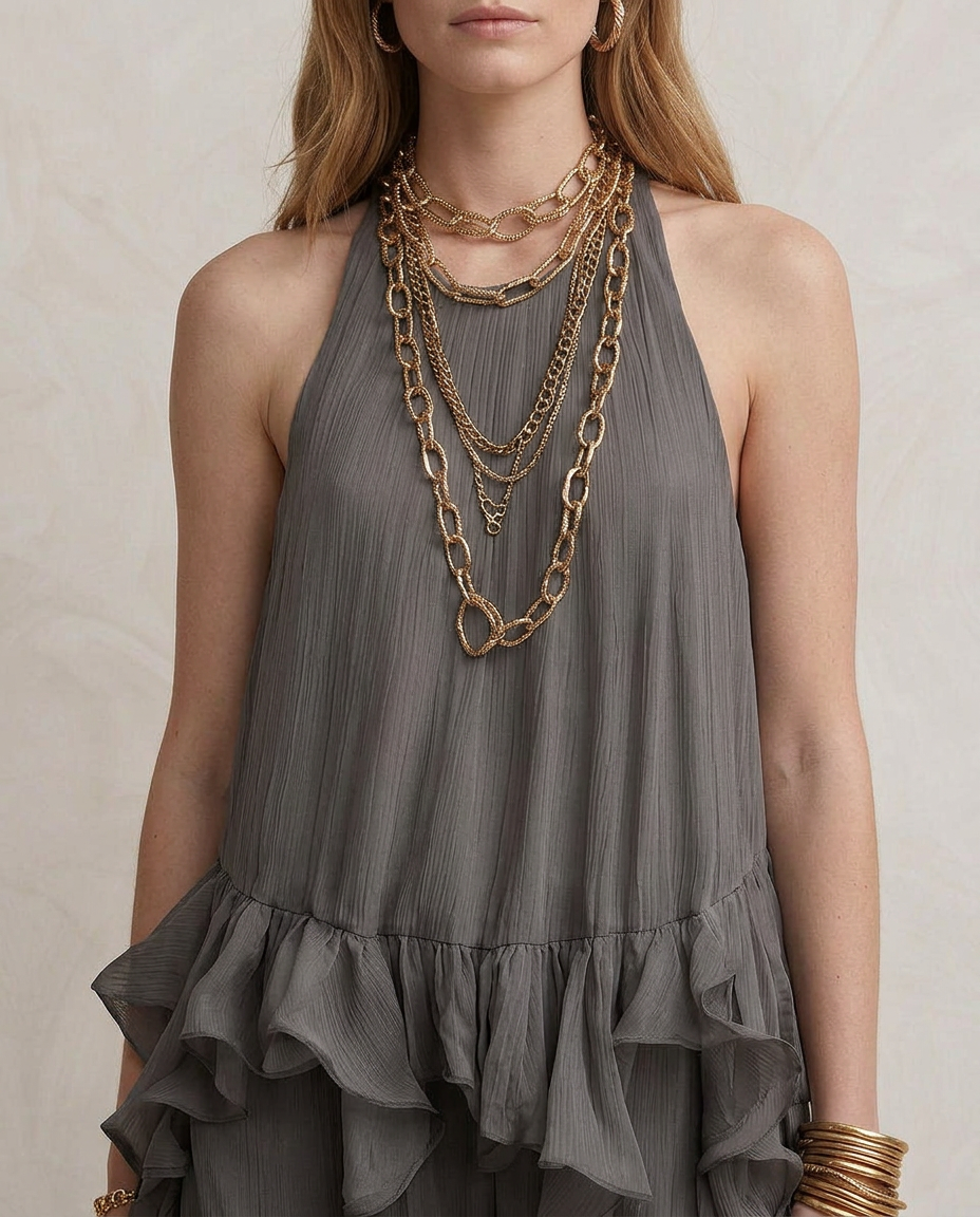 SERENA | Robe Maxi Grise avec Volants