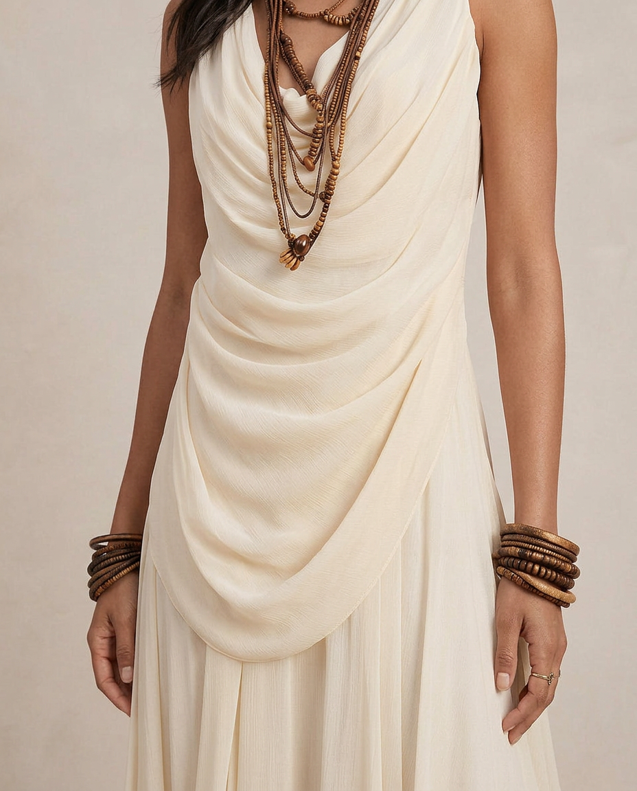 CLARA | Robe Maxi avec Volants Crème
