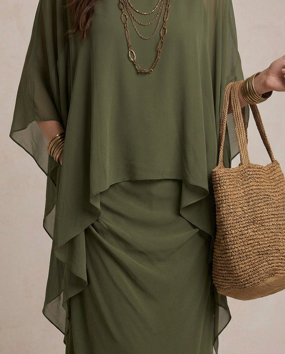 LIA | Robe Maxi Superposée Olive