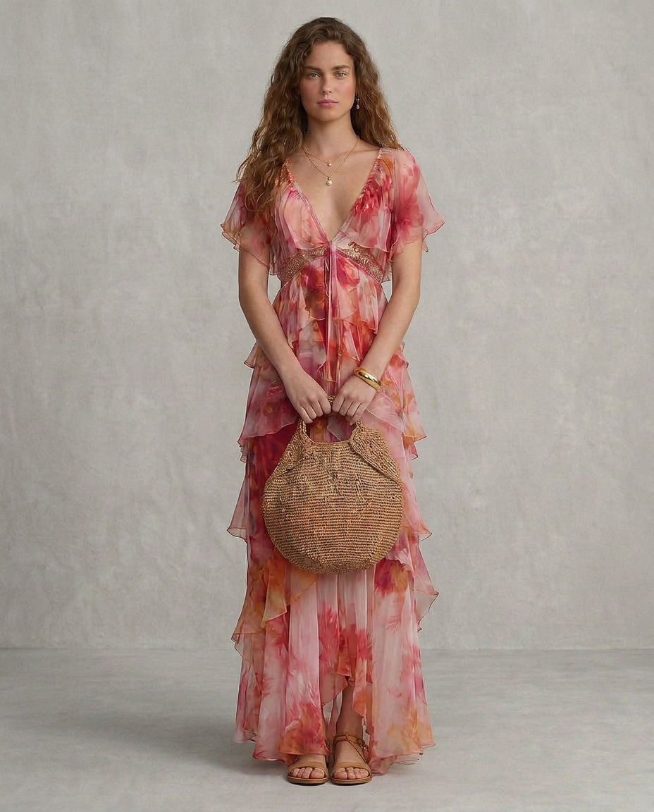 LUNA | Robe boho à fleurs avec volants