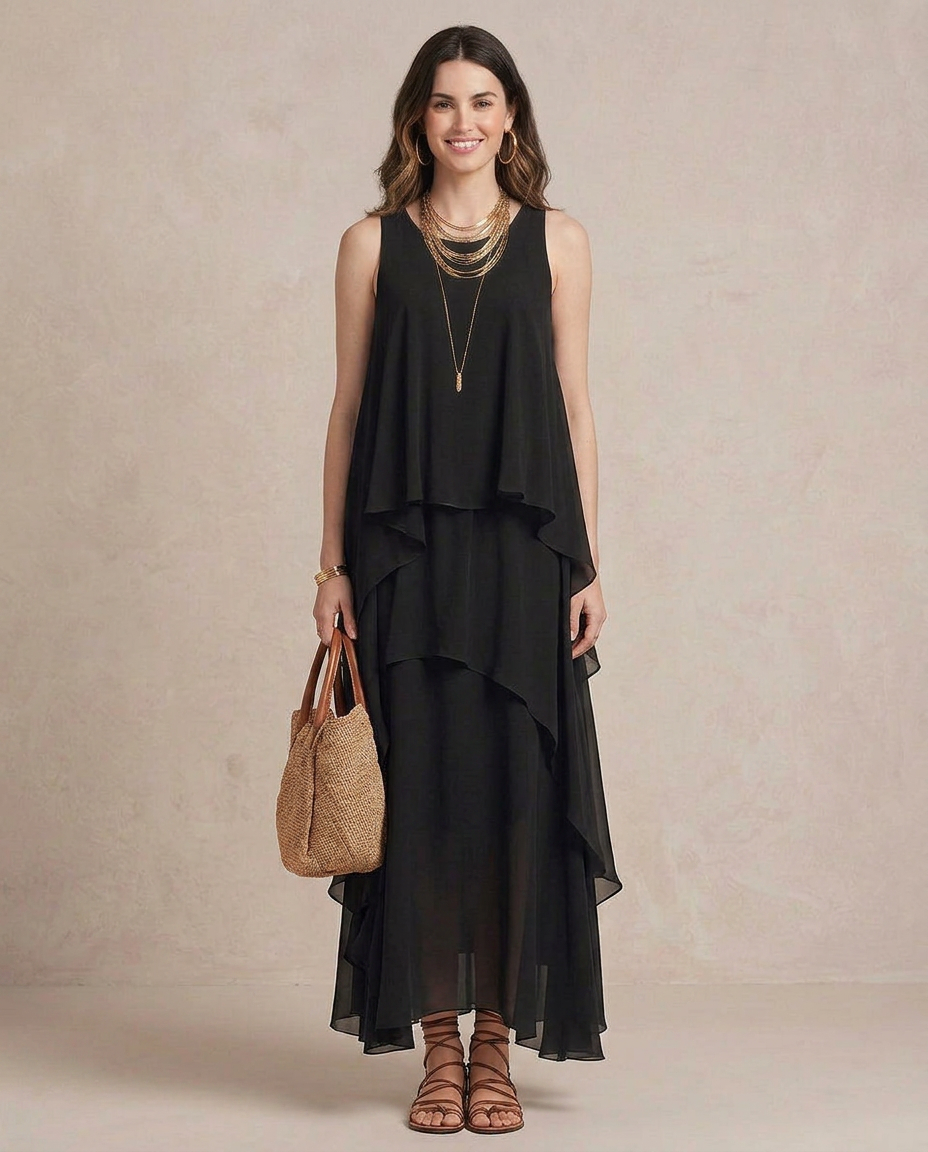 NOEMI | Robe Maxi Boho en Chiffon Noir
