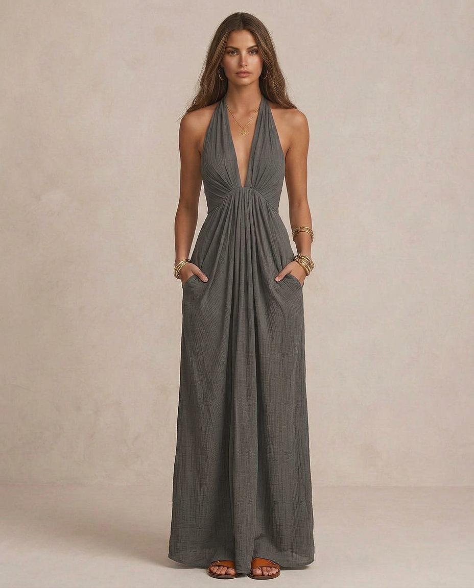 GIULIA | Robe Maxi Boho Halter Drapée