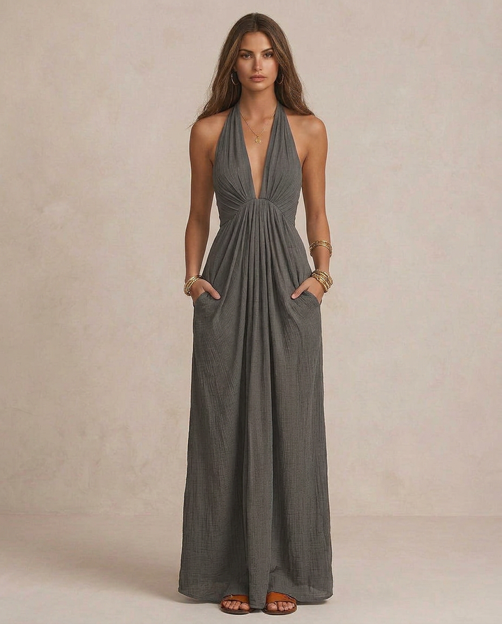 GIULIA | Robe Maxi Boho Halter Drapée