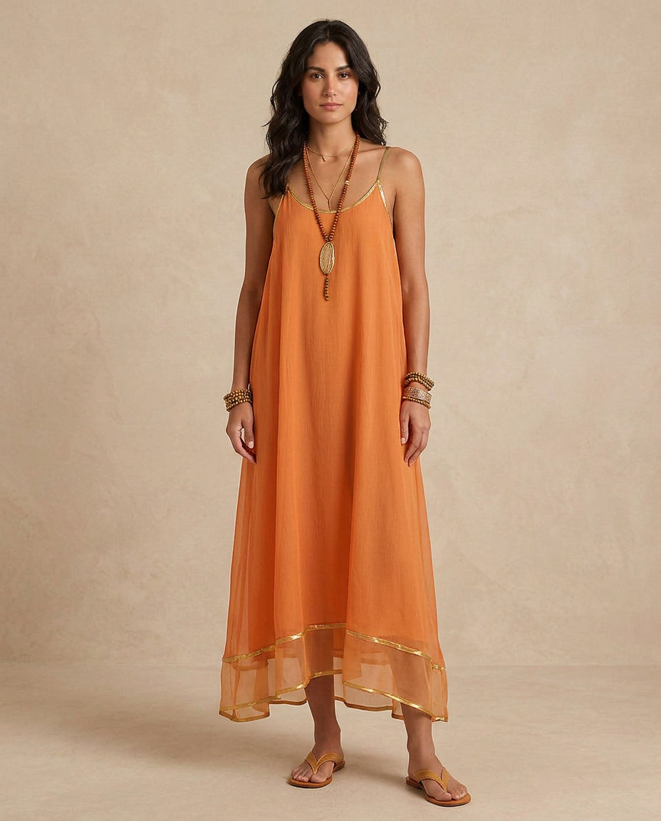 LILIANA | Robe en tulle couleur abricot avec des liens