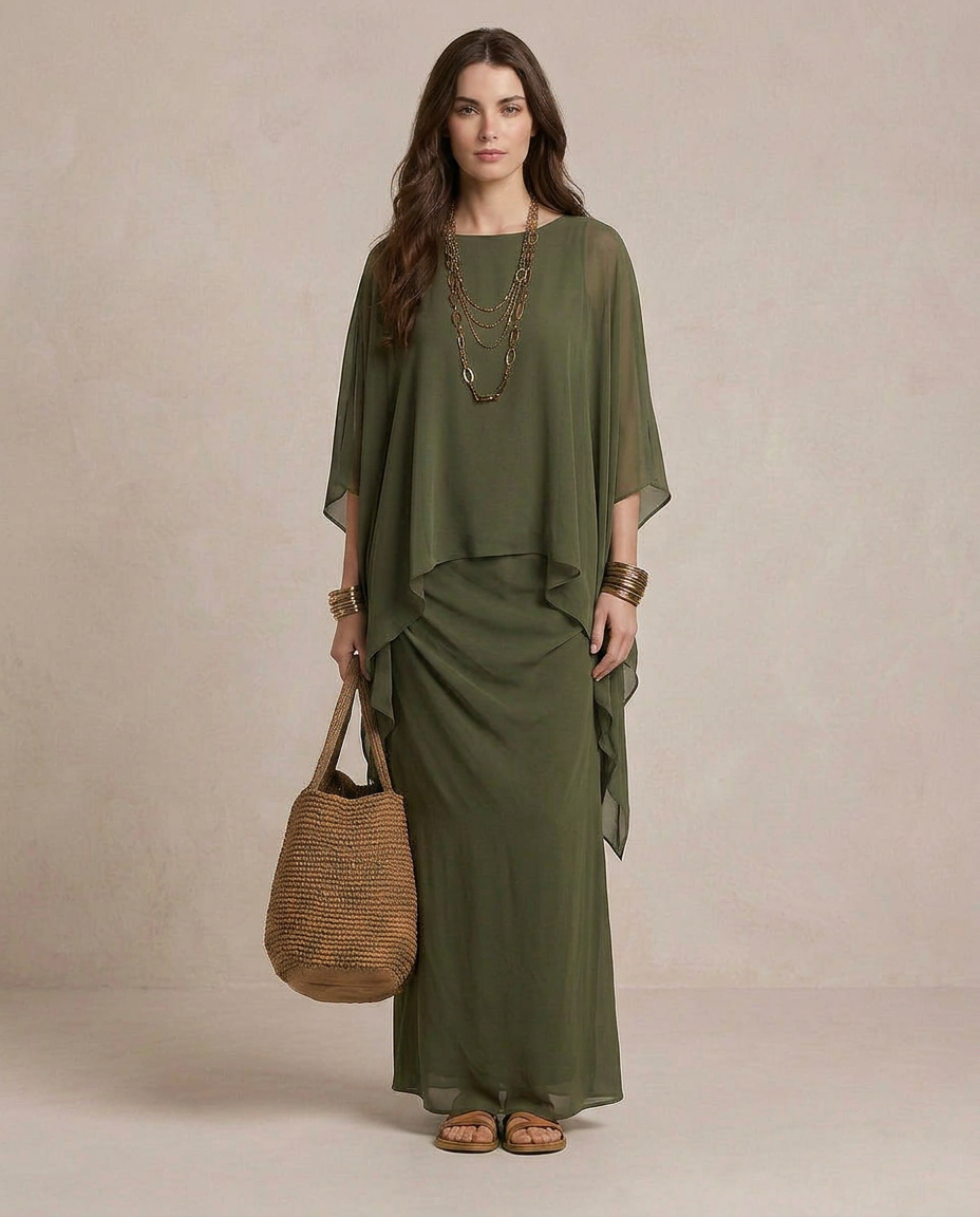 LIA | Robe Maxi Superposée Olive