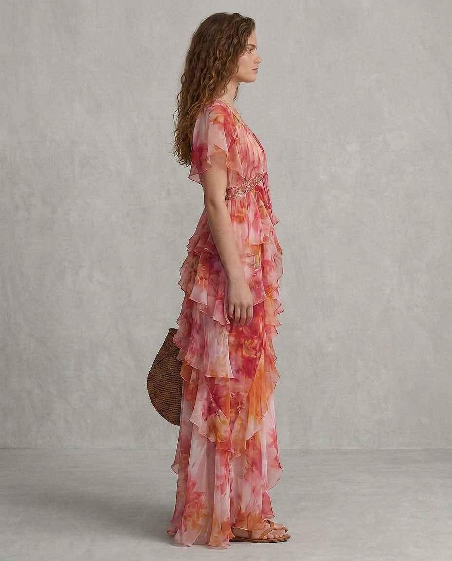 LUNA | Robe boho à fleurs avec volants