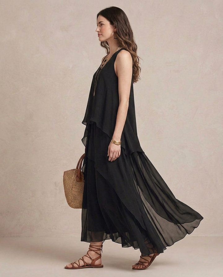 NOEMI | Robe Maxi Boho en Chiffon Noir