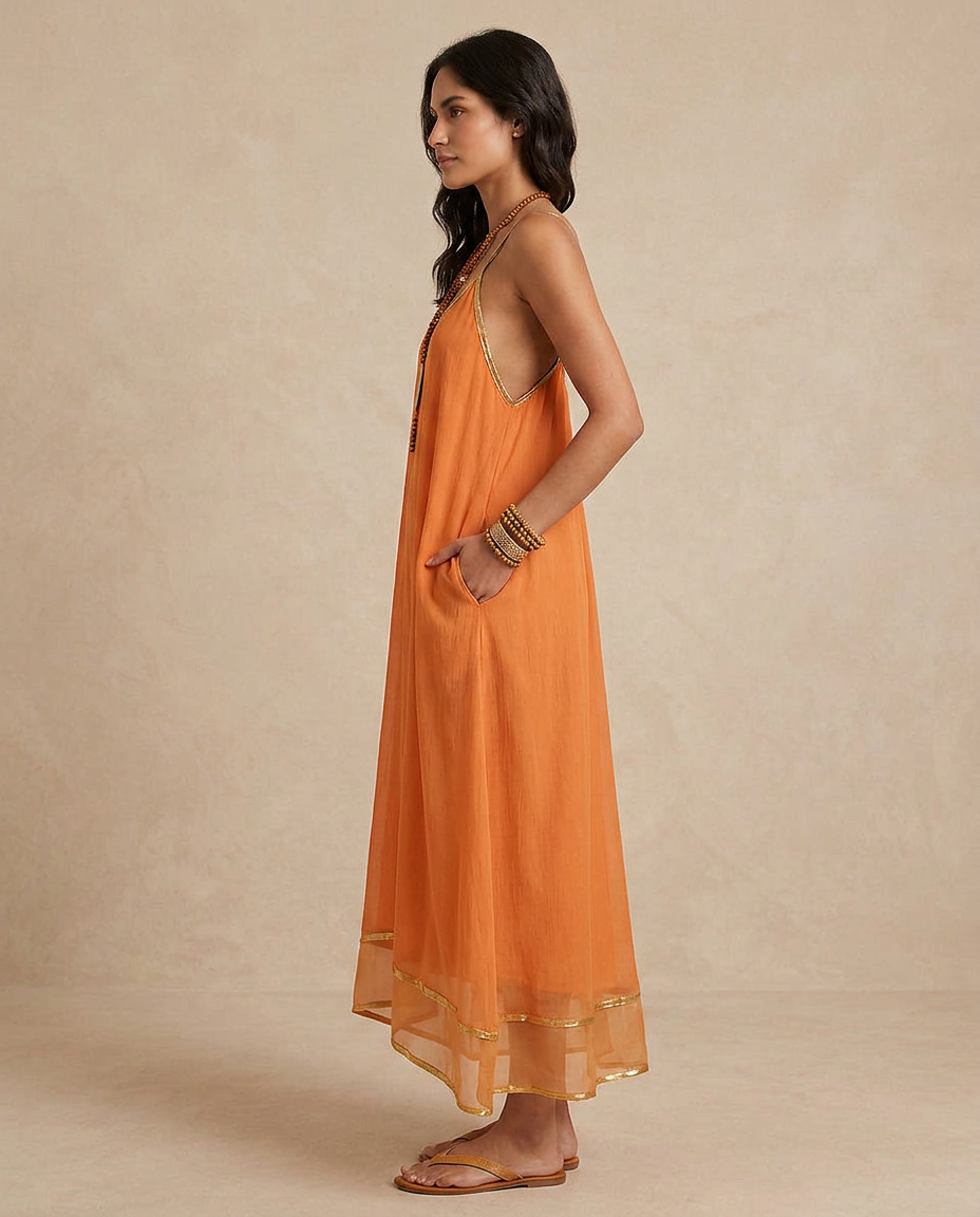 LILIANA | Robe en tulle couleur abricot avec des liens