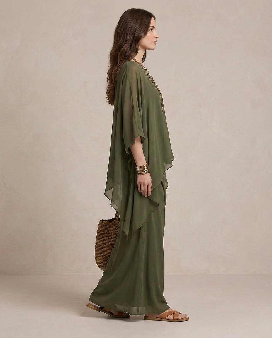 LIA | Robe Maxi Superposée Olive