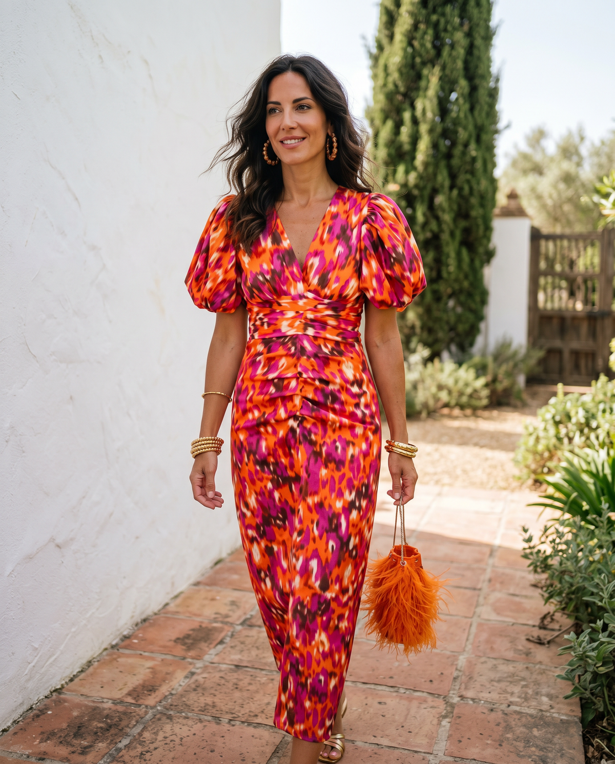 Carla™ | Robe Midi Florale avec Manches Bouffantes