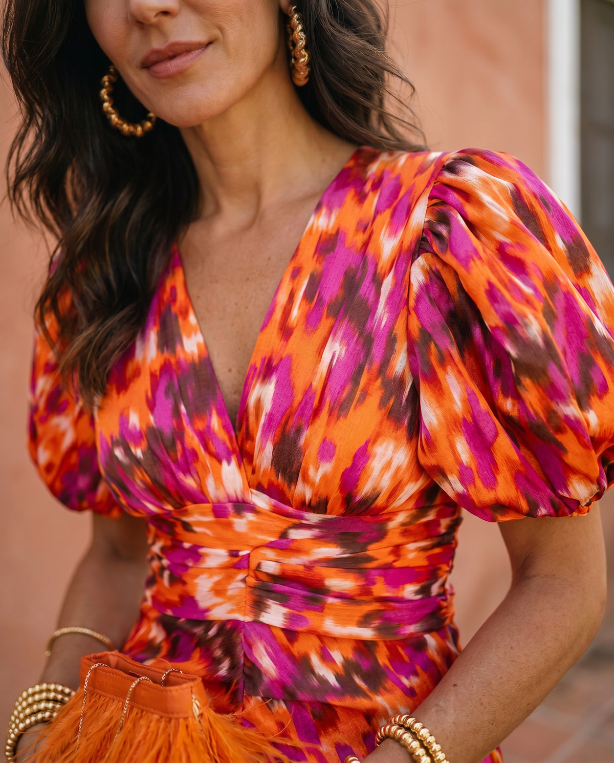 Carla™ | Robe Midi Florale avec Manches Bouffantes