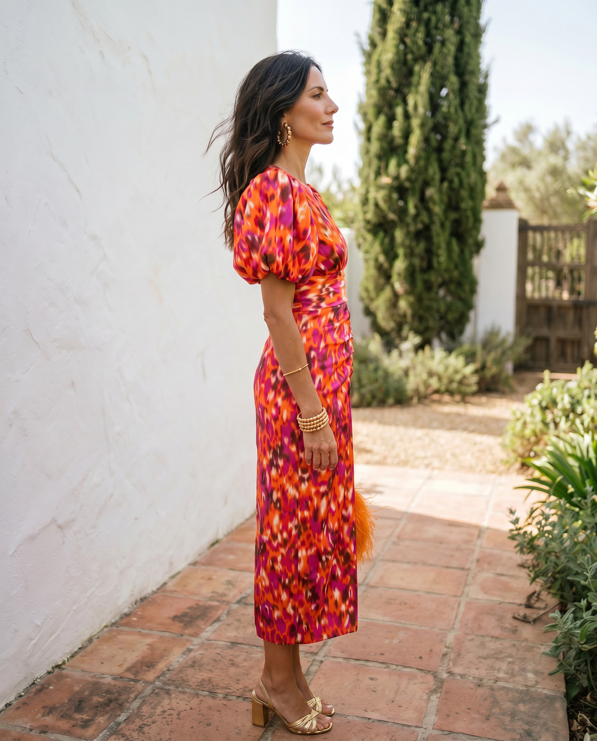 Carla™ | Robe Midi Florale avec Manches Bouffantes