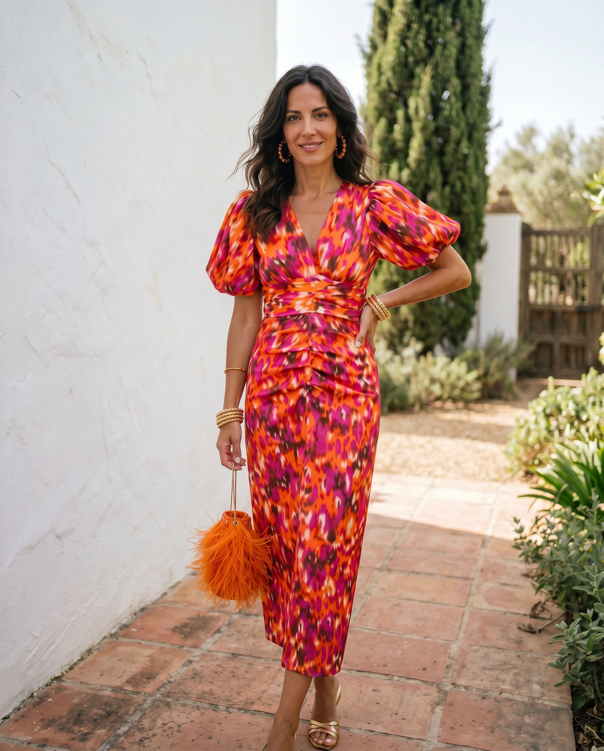 Carla™ | Robe Midi Florale avec Manches Bouffantes