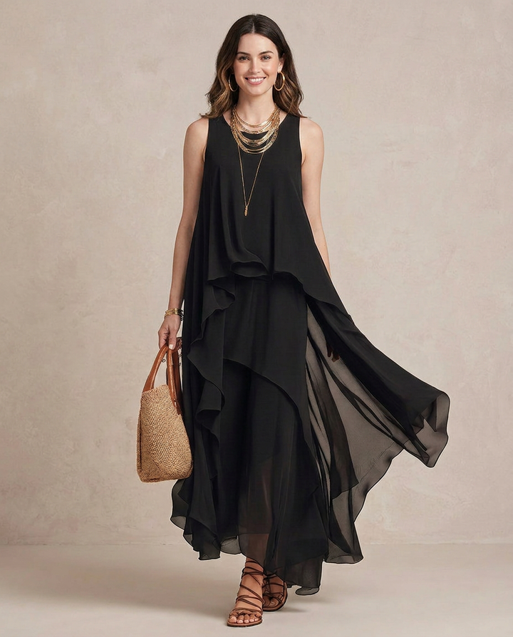 NOEMI | Robe Maxi Boho en Chiffon Noir