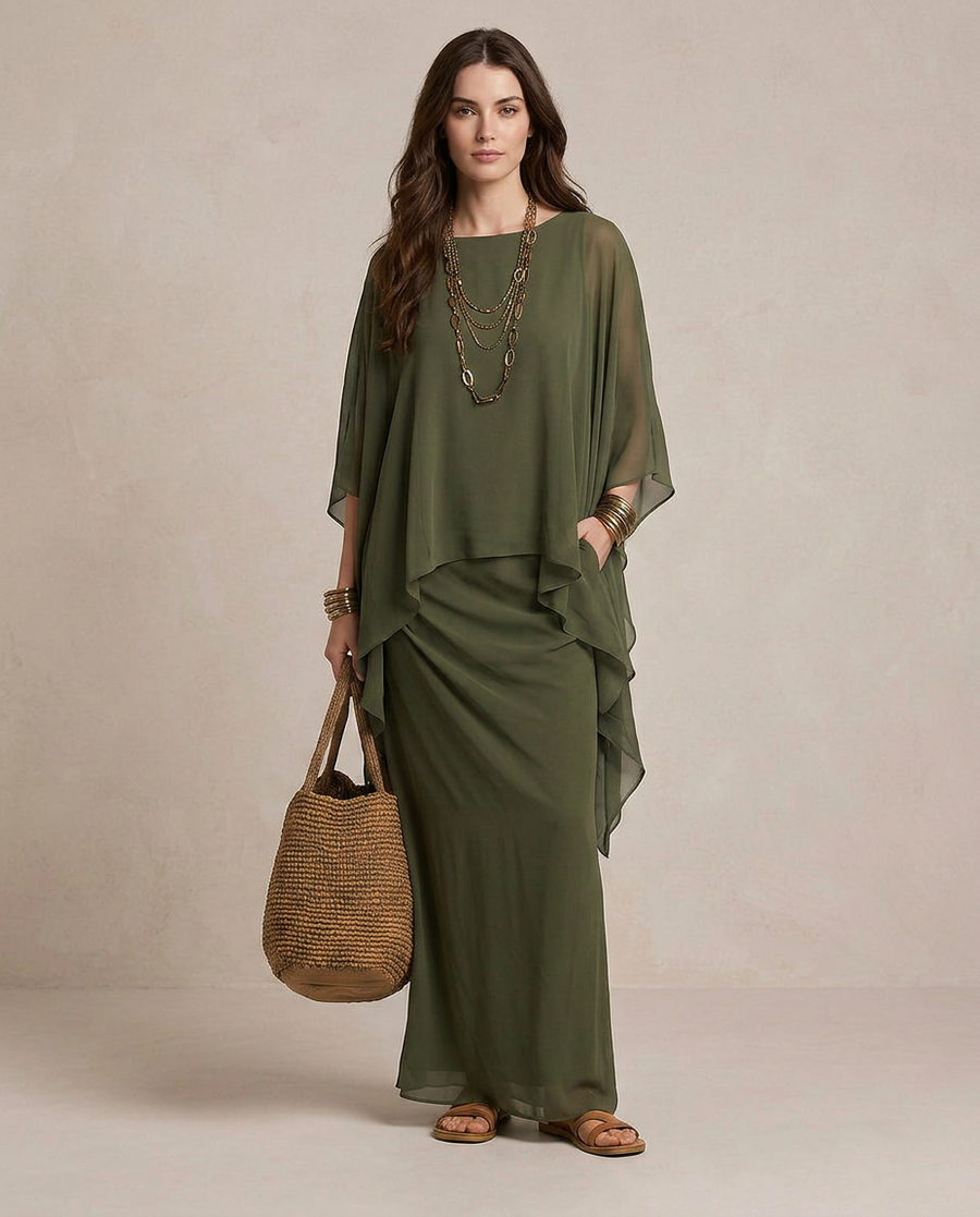 LIA | Robe Maxi Superposée Olive