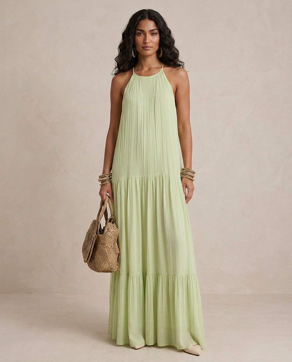 LIVIA | Robe Maxi Boho Pistache