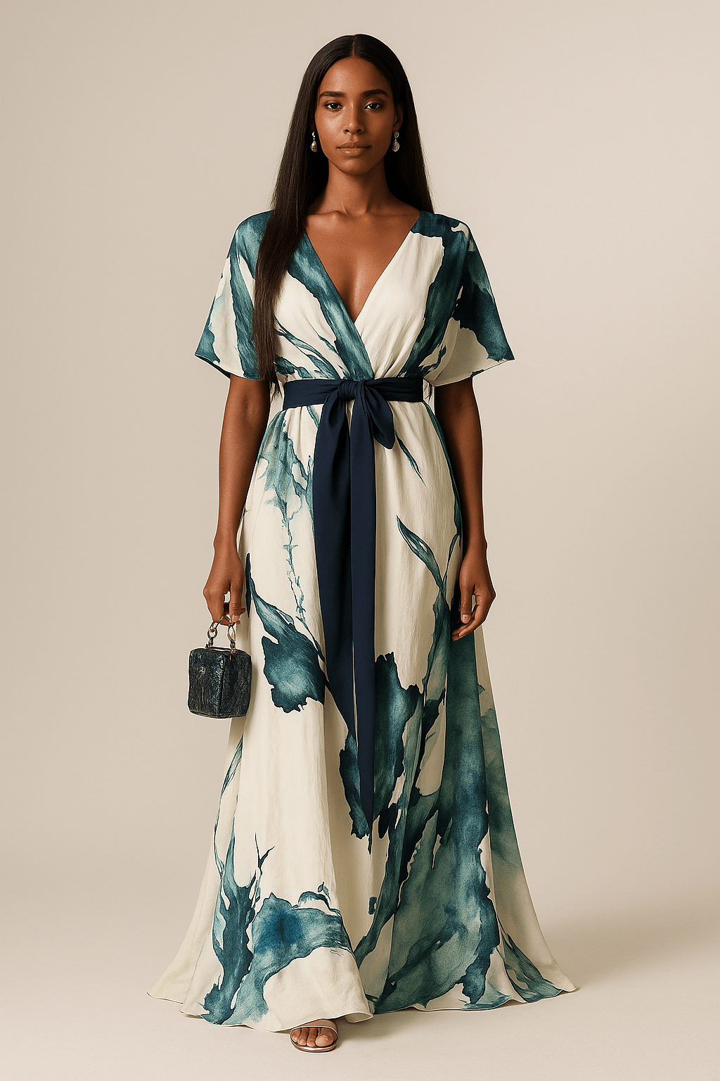 Nayla | Robe maxi avec imprimé aquarelle