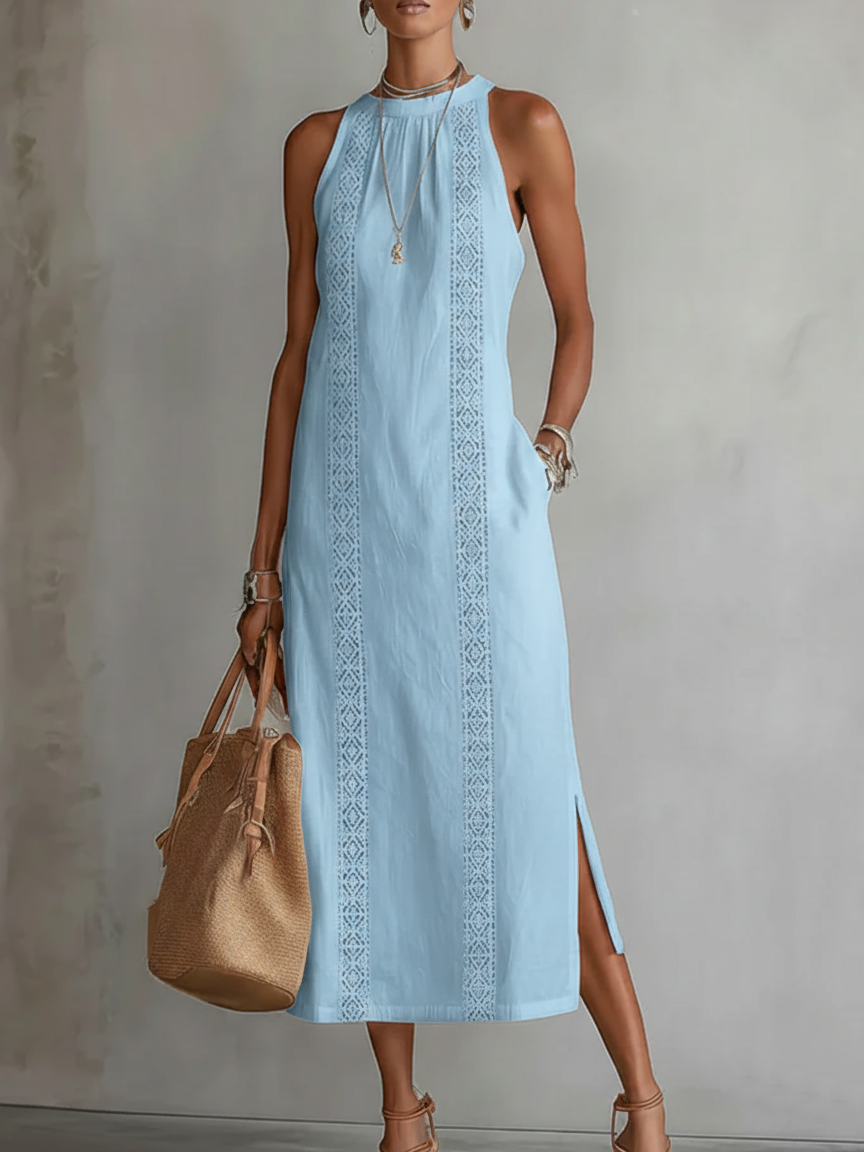 Juliette | Robe Midi en Coton Lin avec Col Mandarin