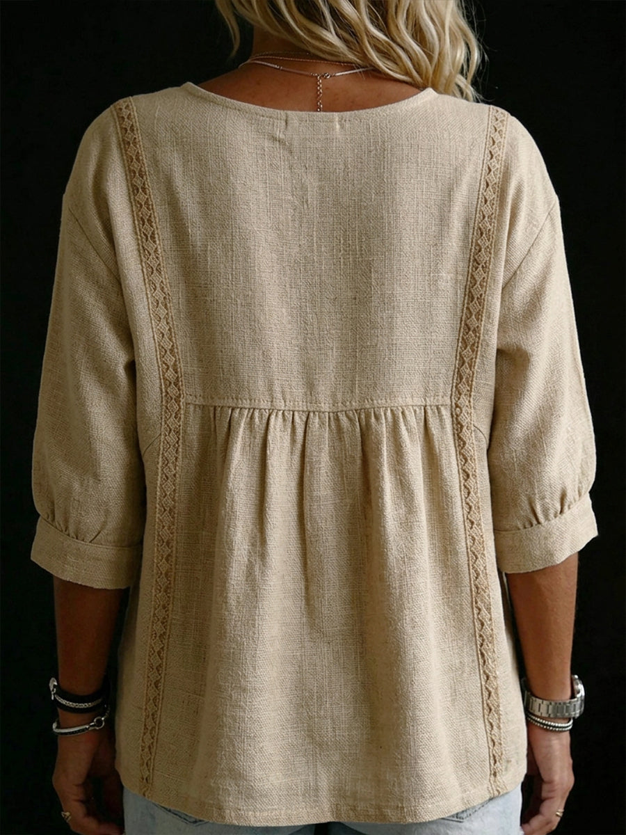 Mina™ | Haut col V lin &amp; coton
