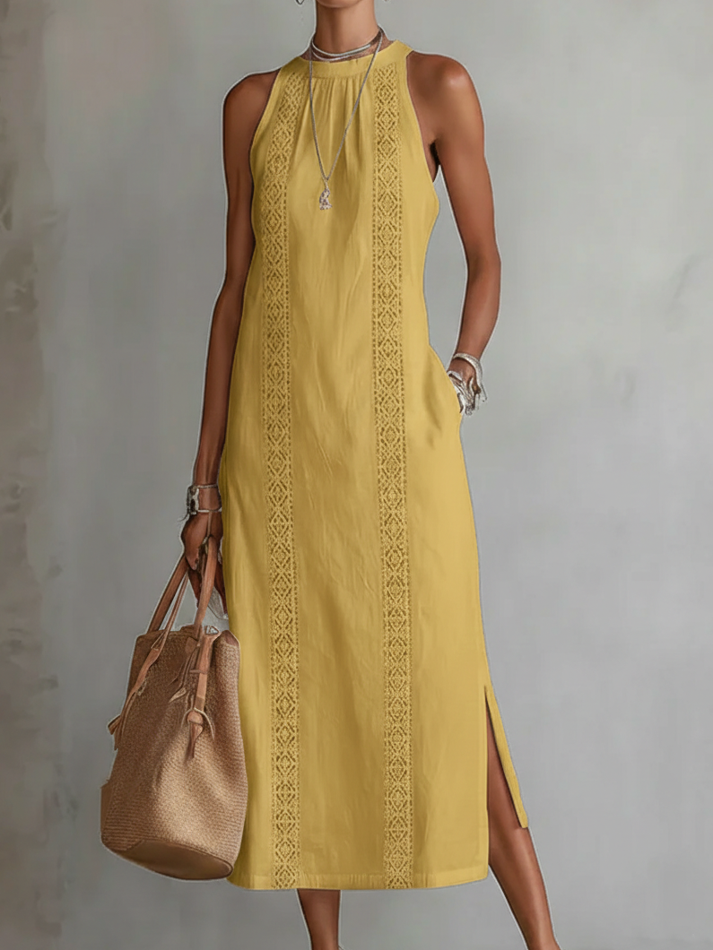 Jimena | Robe Midi Sans Manches Col Mao