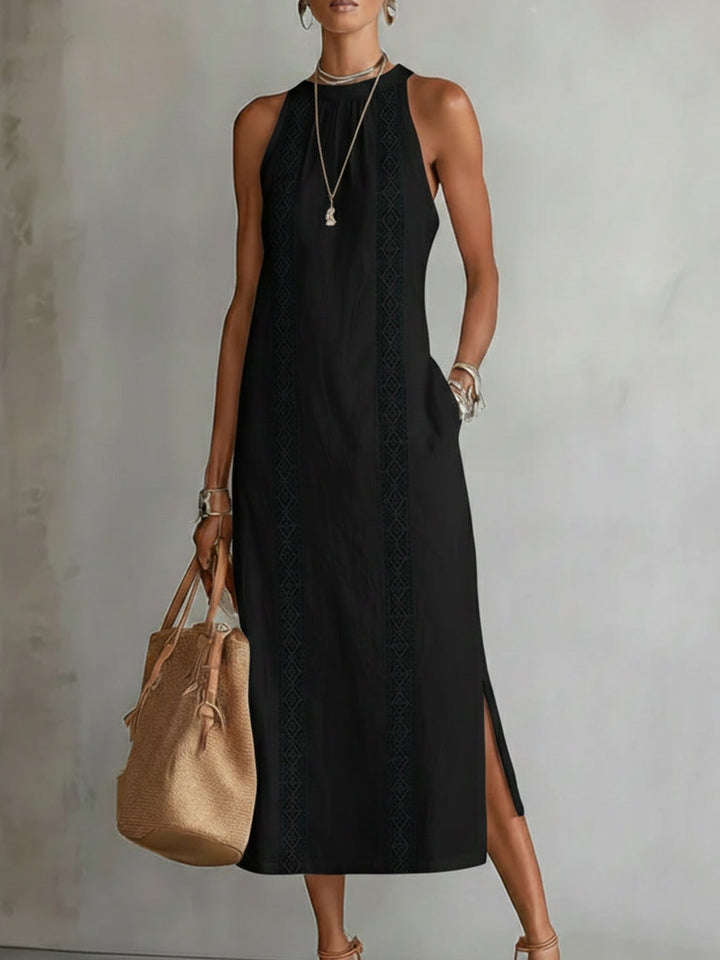 Juliette | Robe Midi en Coton Lin avec Col Mandarin