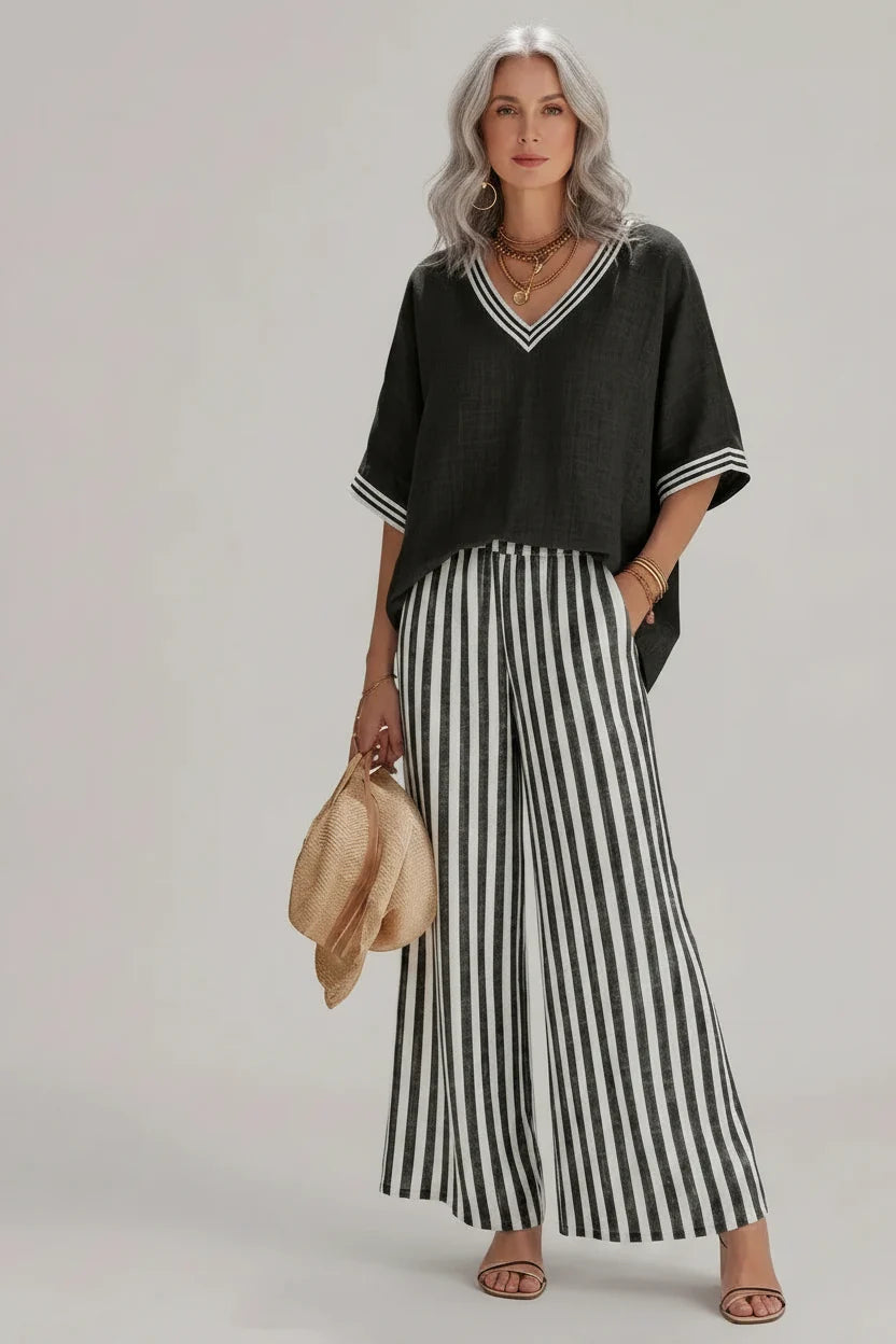 Ensemble de Pantalons Rayés Élégance Décontractée