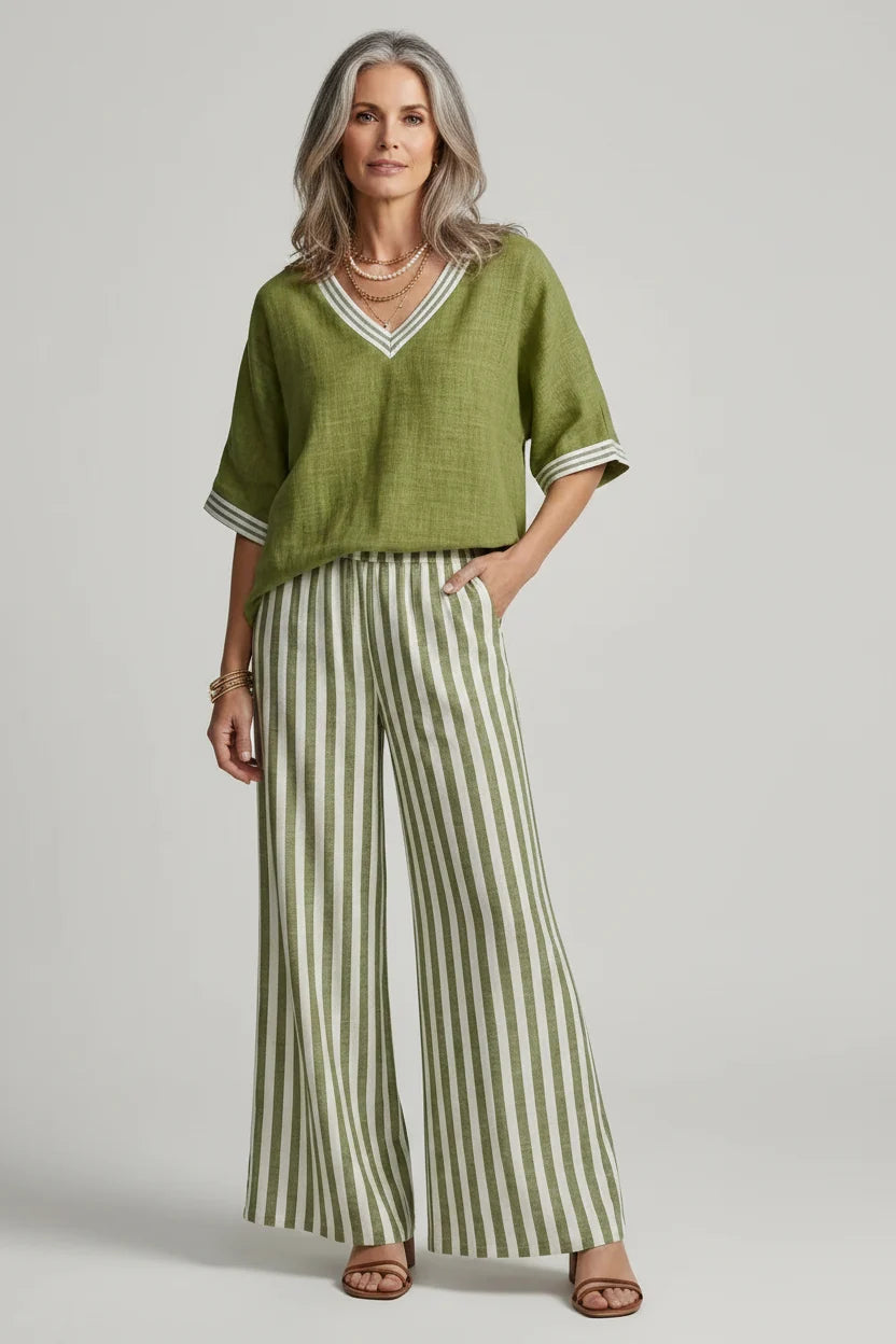 Ensemble de Pantalons Rayés Élégance Décontractée