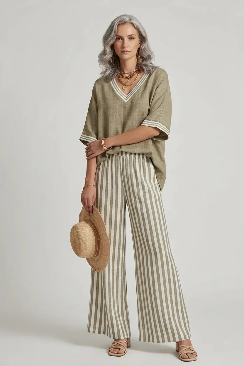 Ensemble de Pantalons Rayés Élégance Décontractée