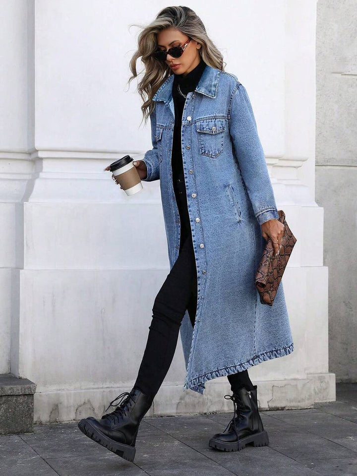Maya | Veste en Denim Longue et Élégante