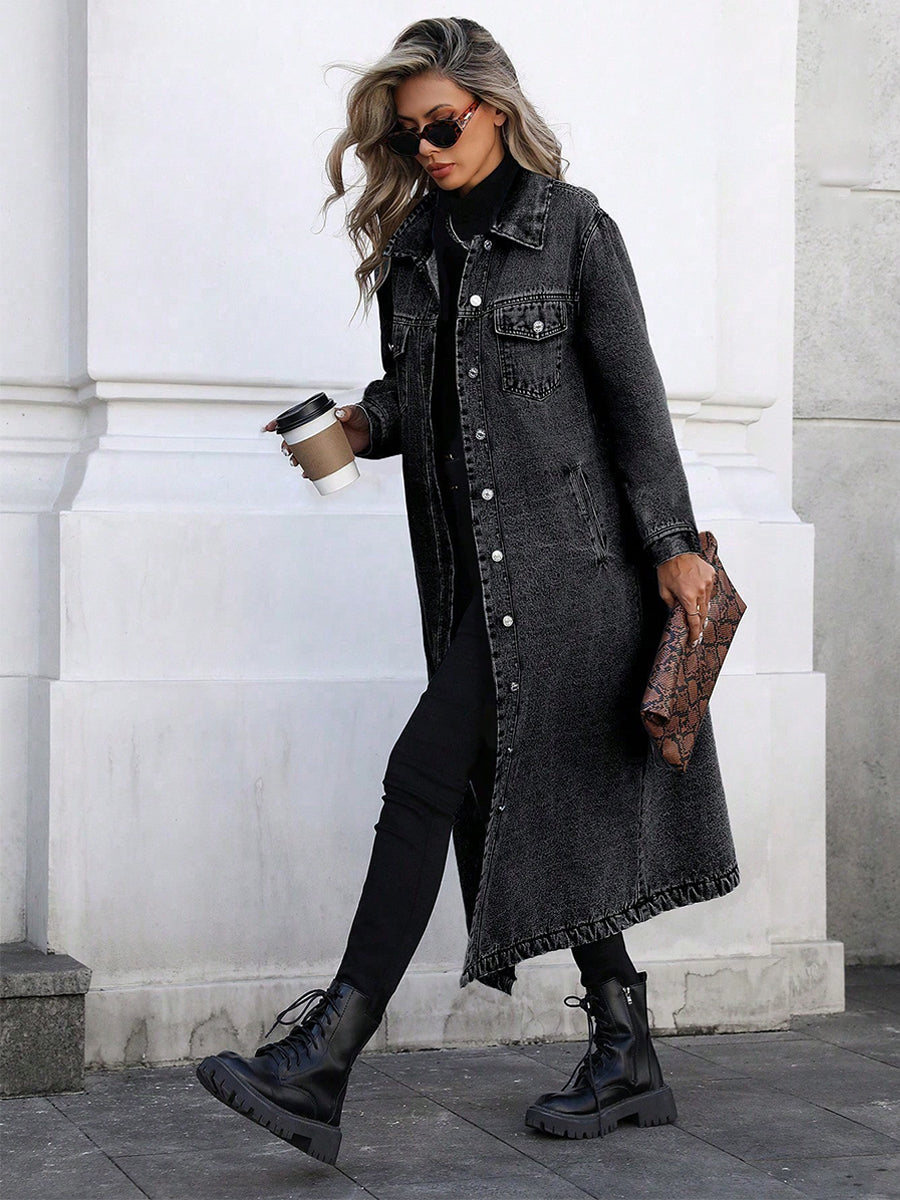 Maya | Veste en Denim Longue et Élégante