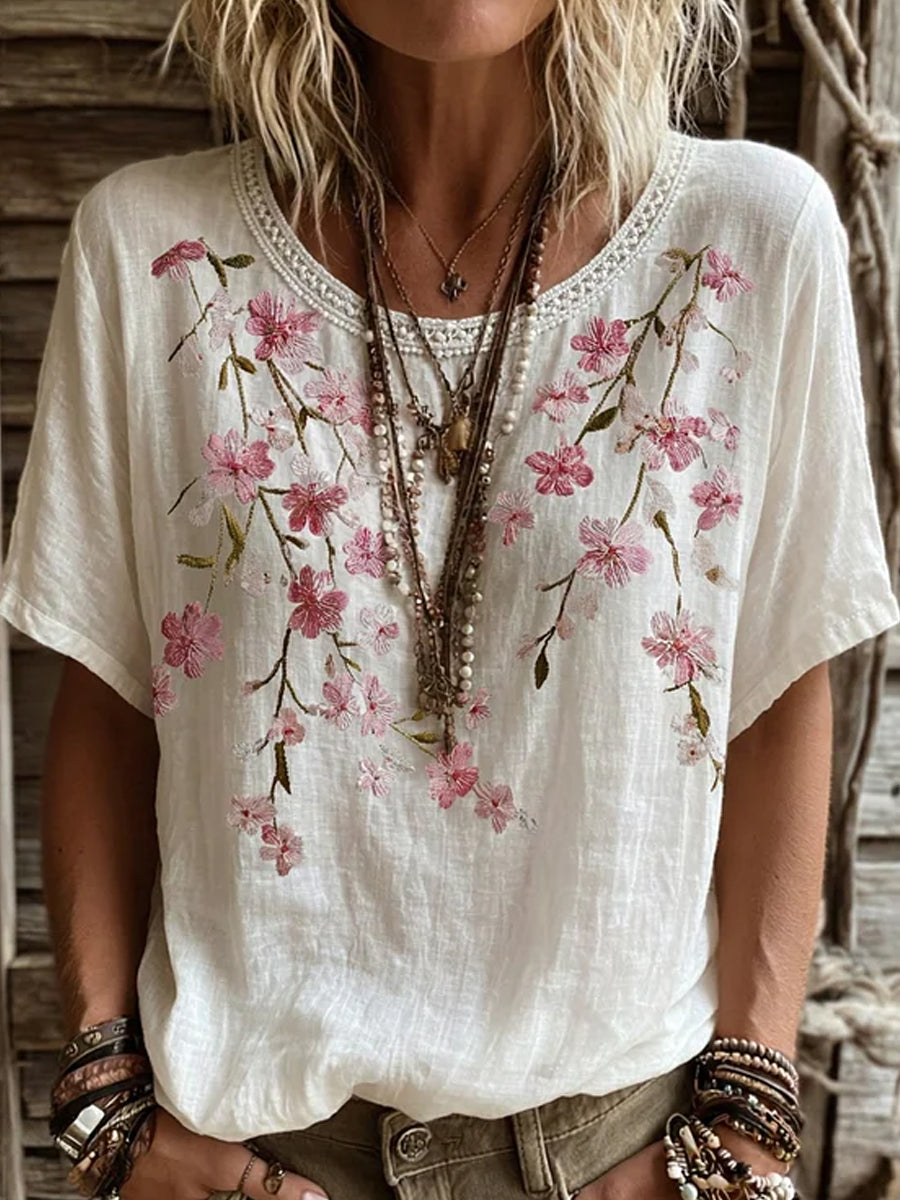 Floréal™ | Top coton-lin imprimé vintage